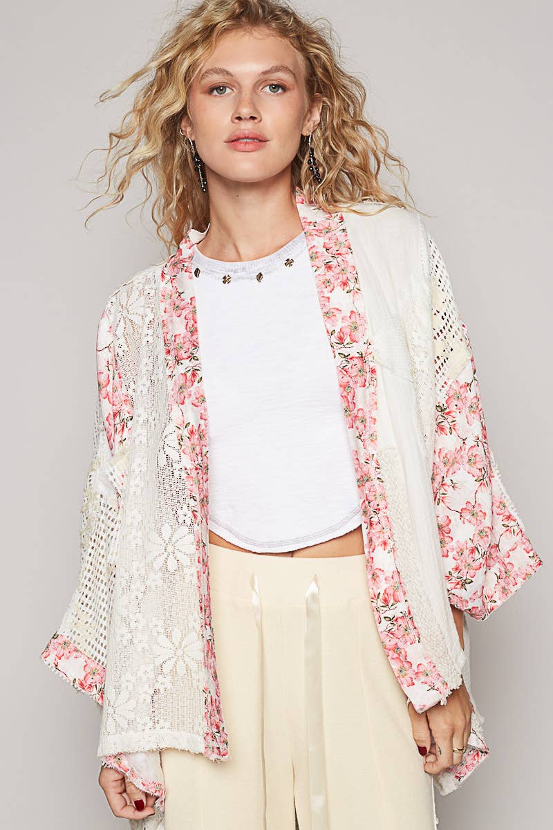 Oversized floral pattern double gauze cardigan SALE