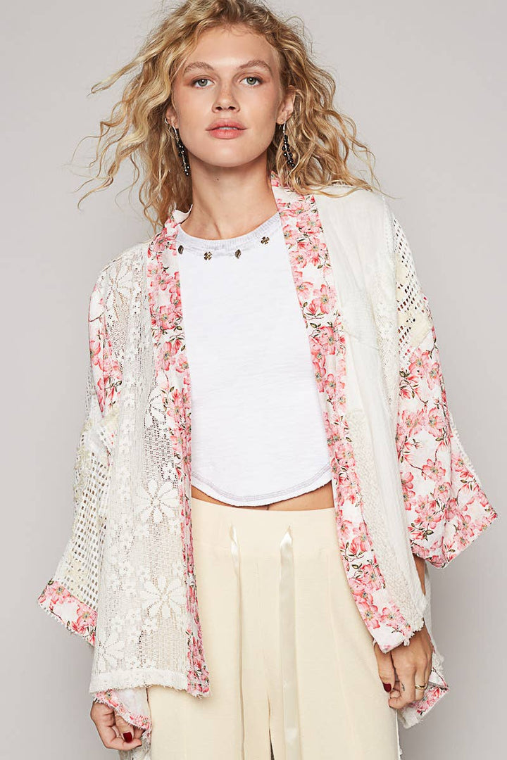 Oversized floral pattern double gauze cardigan SALE