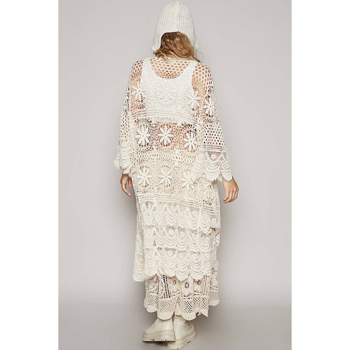 Crochet bell sleeve long open cardigan
