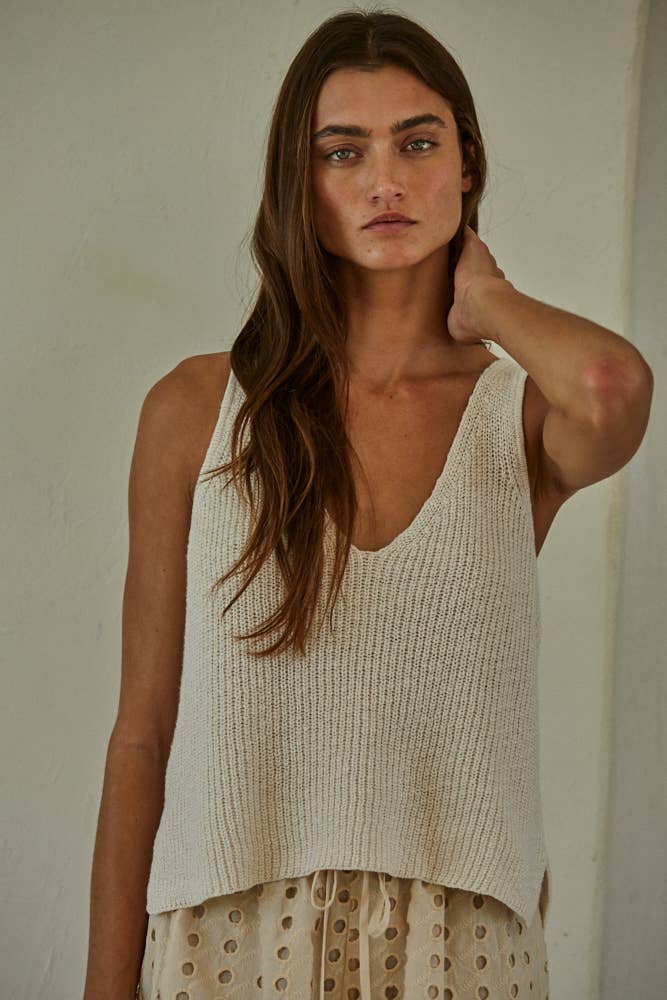 W1925 | Knit Sweater Cotton V-Neck Sleeveless Tank Top