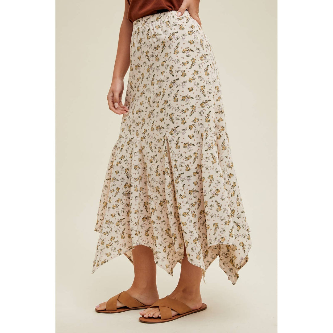 FLORAL HANDKERCHIEF MIDI SKIRT / WL24-8935