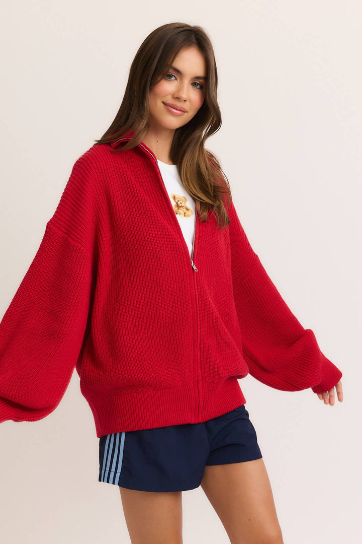 ZIP UP OVERSIZED SWEATER CARDIGAN