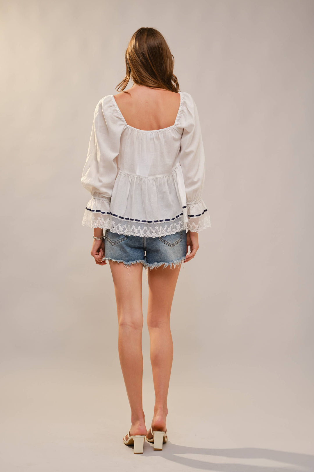 Lace Trim Peasant Blouse