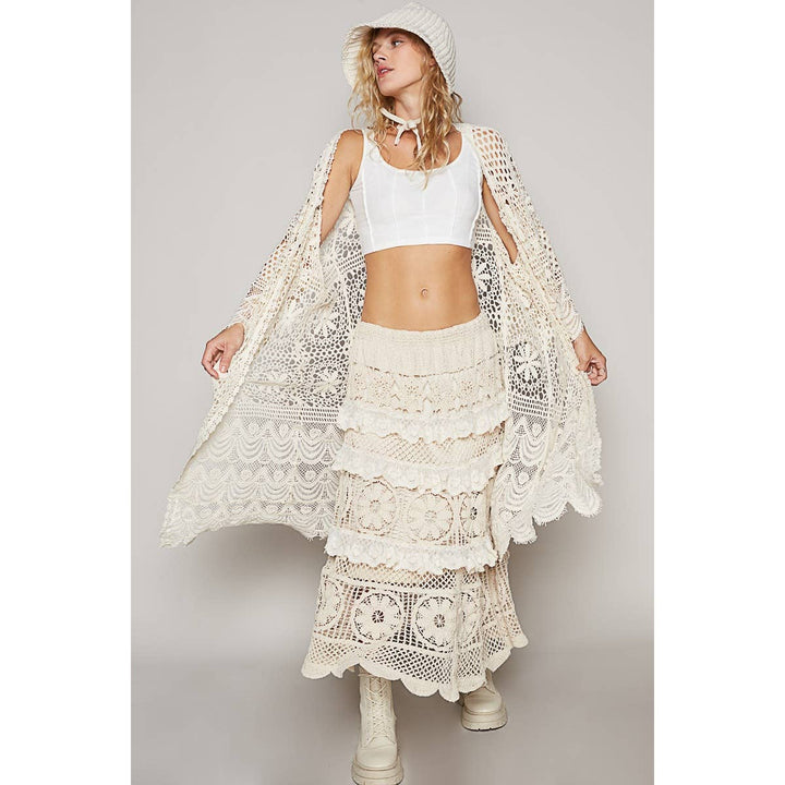 Crochet bell sleeve long open cardigan