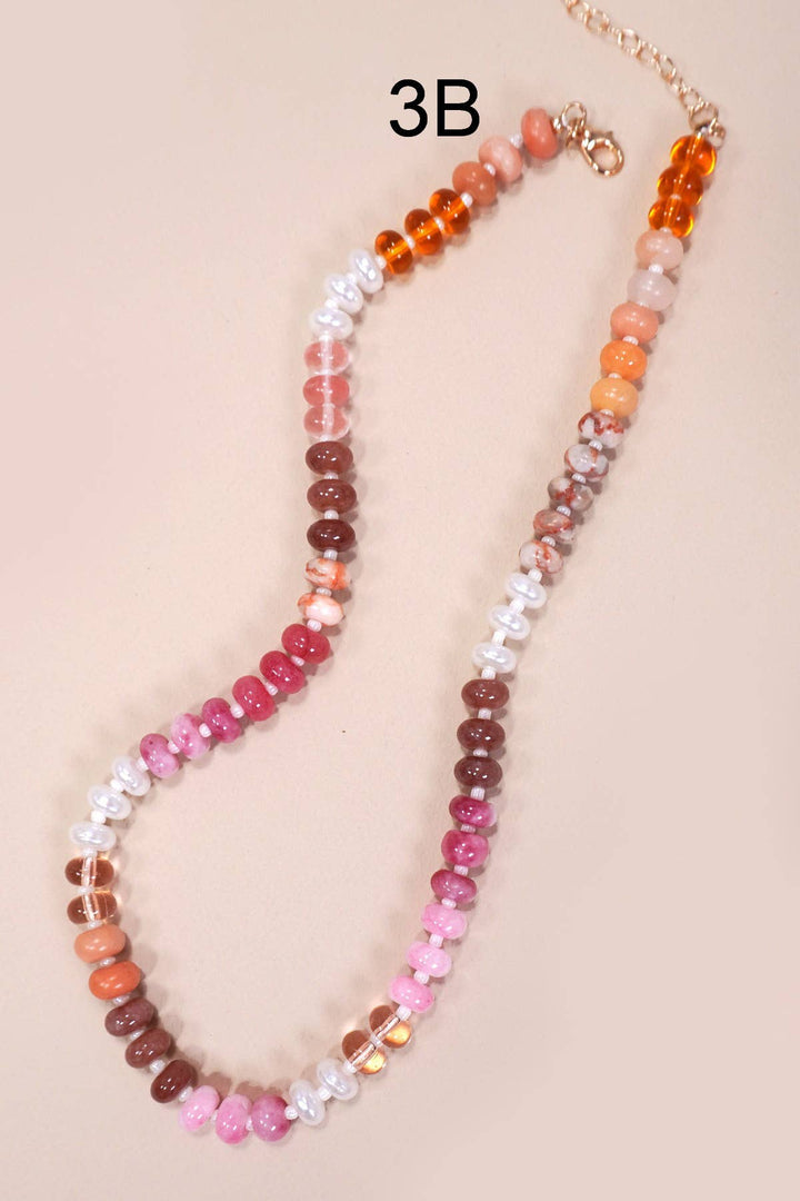 NATURAL AGATE GLASS SEMI PRECIOUS BEAD NECKLACE | 80N896